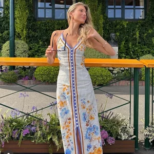 Sexy Bedrucktes Maxi-Kleid für Damen – Sommer, Rückenfrei, Ärmellos