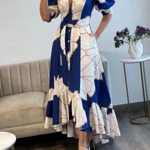 Florales Maxi-Kleid für Damen – Sommer Casual, Umlegekragen, Lockerer Schnitt